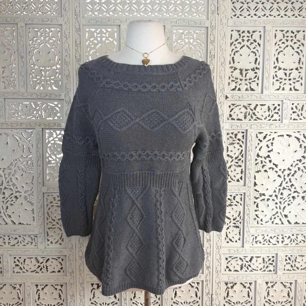 Vtg Calvin Klein Gray Babydoll Sweater Sz M Chunky Fisherman Y2K Capsule‎